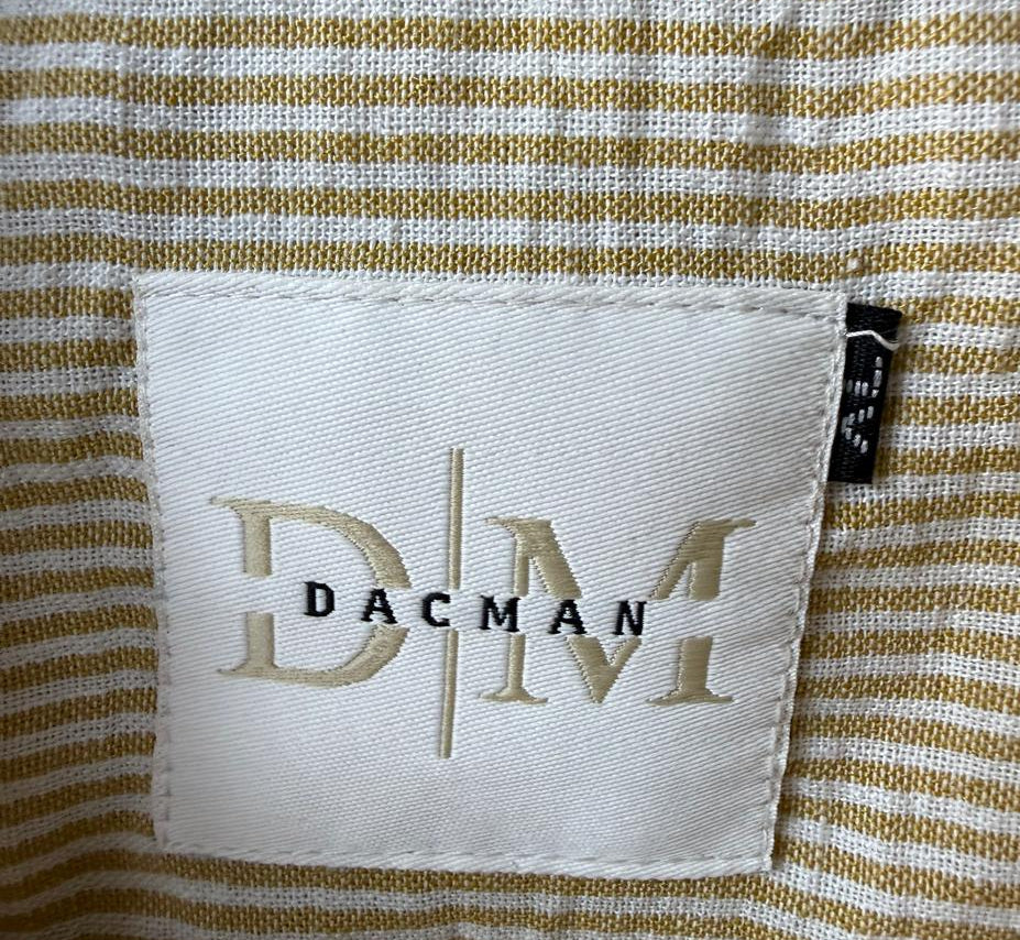 DACMAN Men's Yellow & White Striped Long Sleeve Casual Shirt