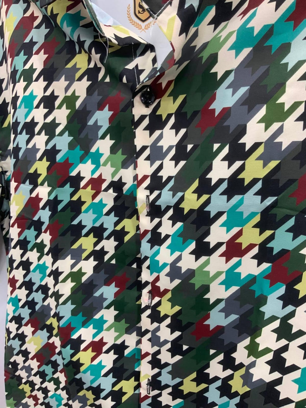 Men's Multicolor Houndstooth Print Short Sleeve Casual Shirt
