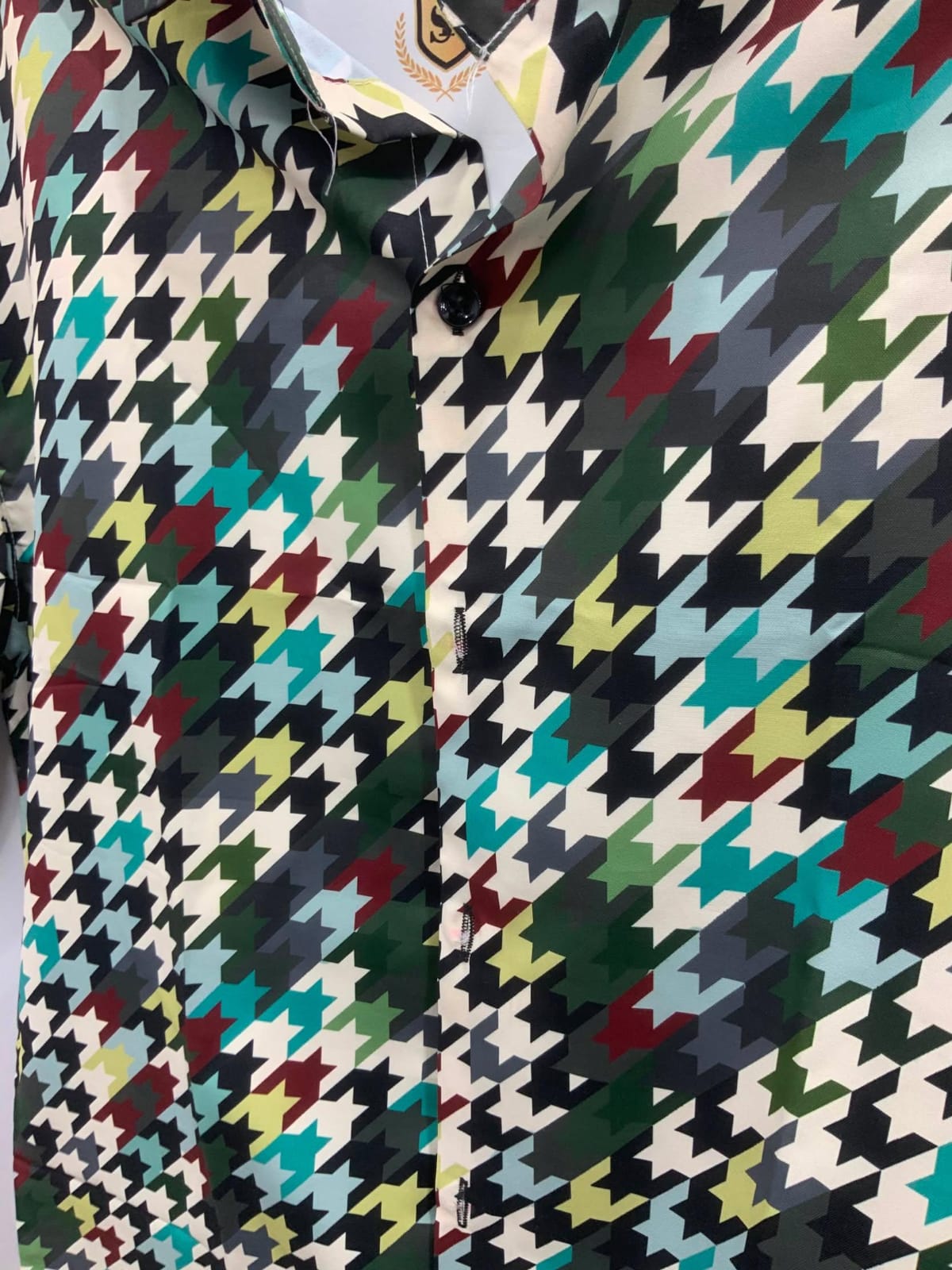 Men's Multicolor Houndstooth Print Short Sleeve Casual Shirt