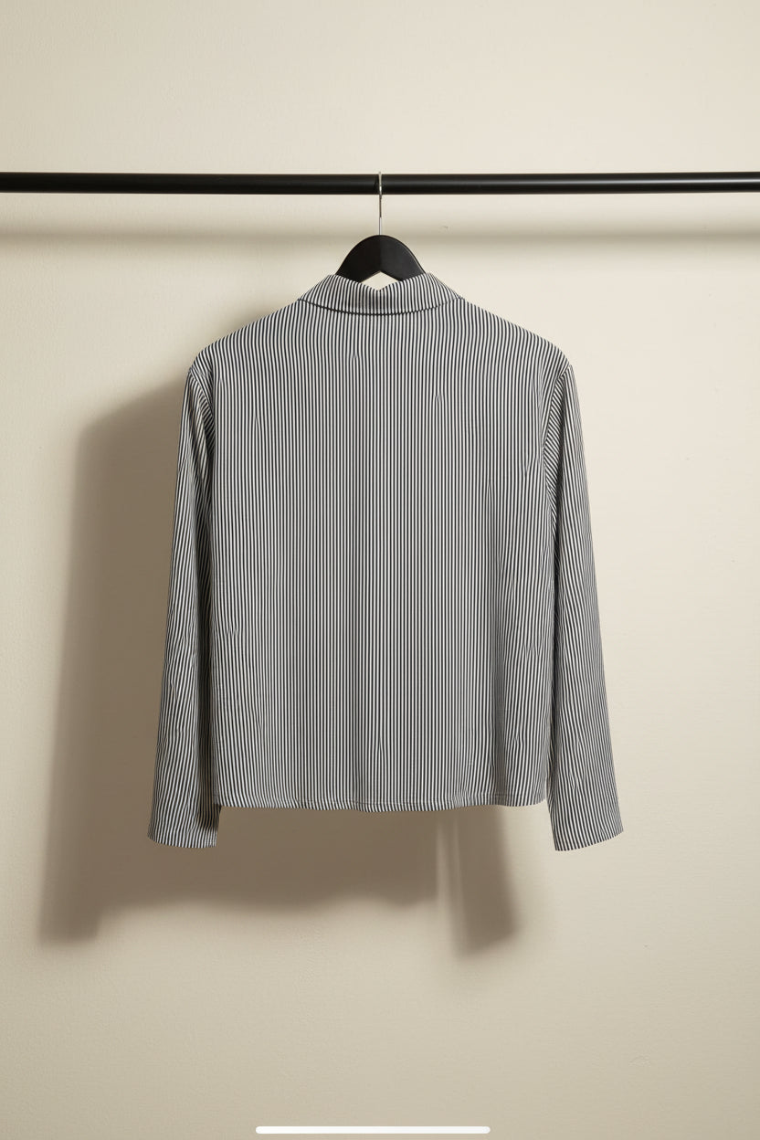 Black and White Striped Long Sleeve Button-Up Shirt