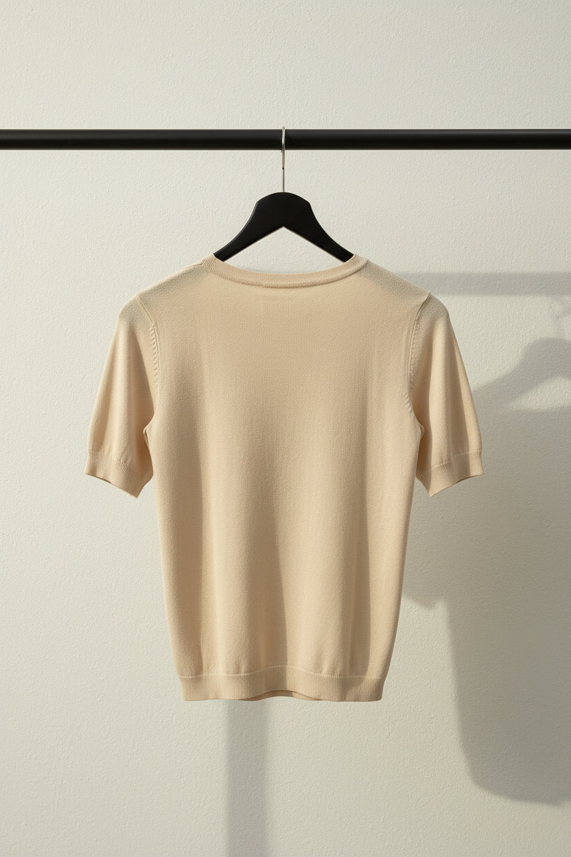 Sinsay Women's Beige Short Sleeve Knit Top with Shoulder Buttons