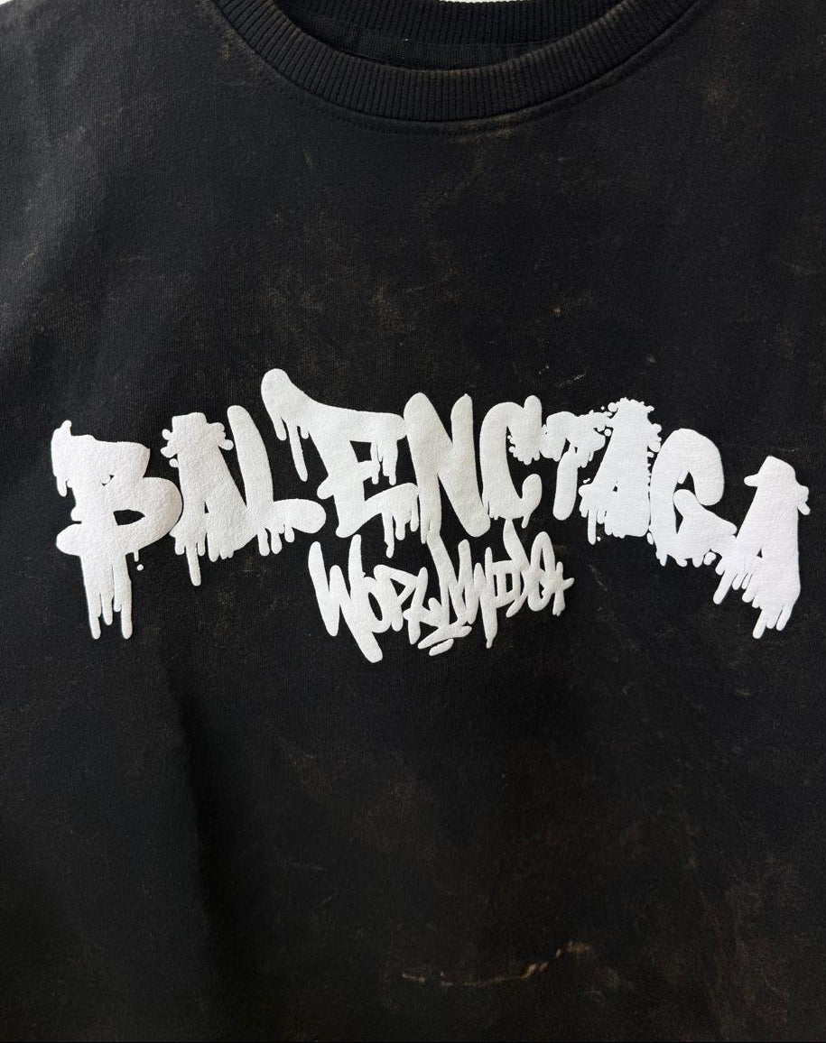 SMILEY World Balenciaga Worldwide Graphic Acid Wash T-Shirt