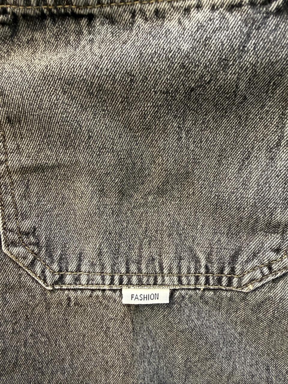 Men's I DOZ PLUS Grey Washed Denim Short Sleeve Shirt with Christian Dior Embroidery