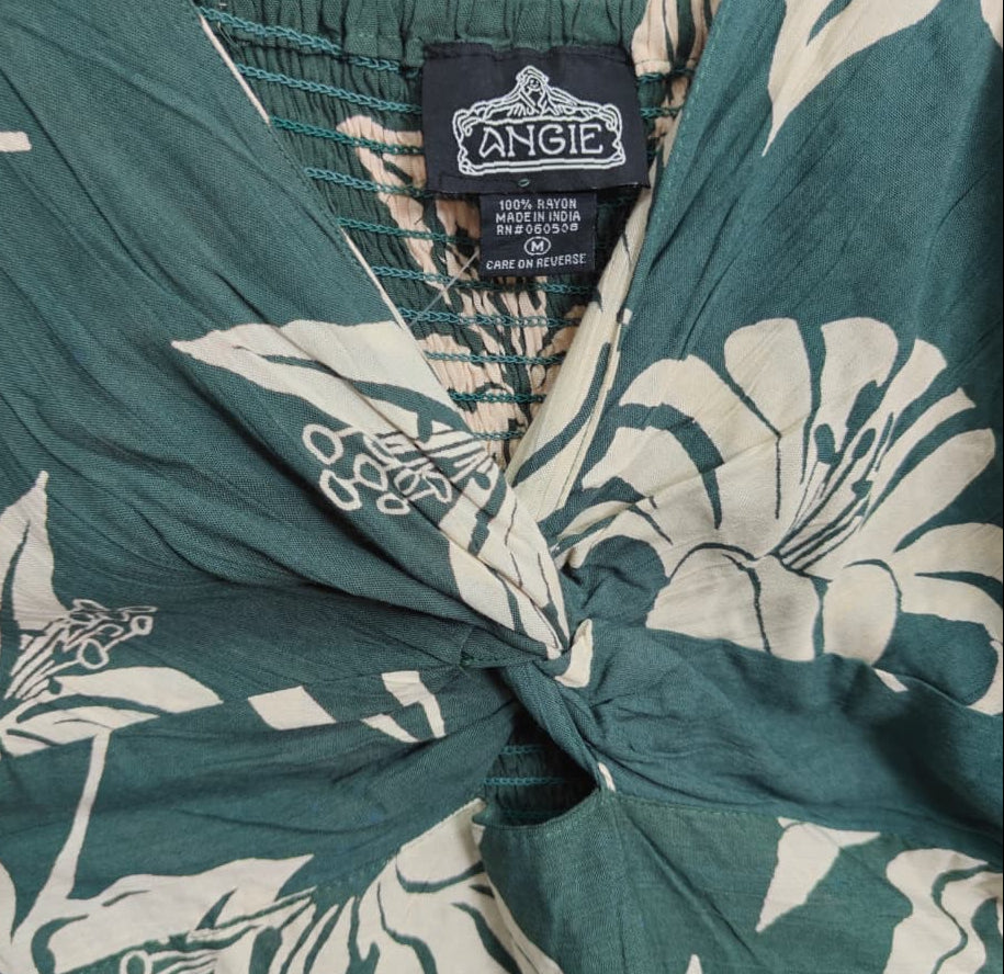 Angie Green Floral Twisted Front Romper