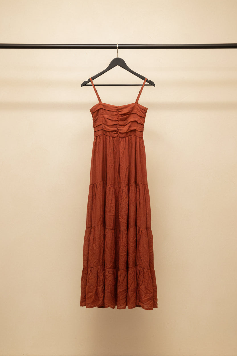 Women's Rust Orange Smocked Tiered Maxi Dress