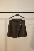 Women's Black Asymmetric Mini Skirt with Decorative Buttons