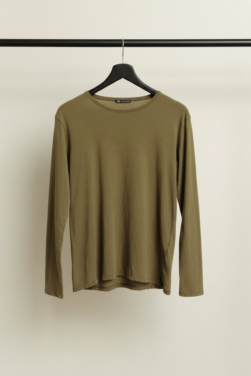 ZARA Women's Olive Green Long Sleeve T-Shirt
