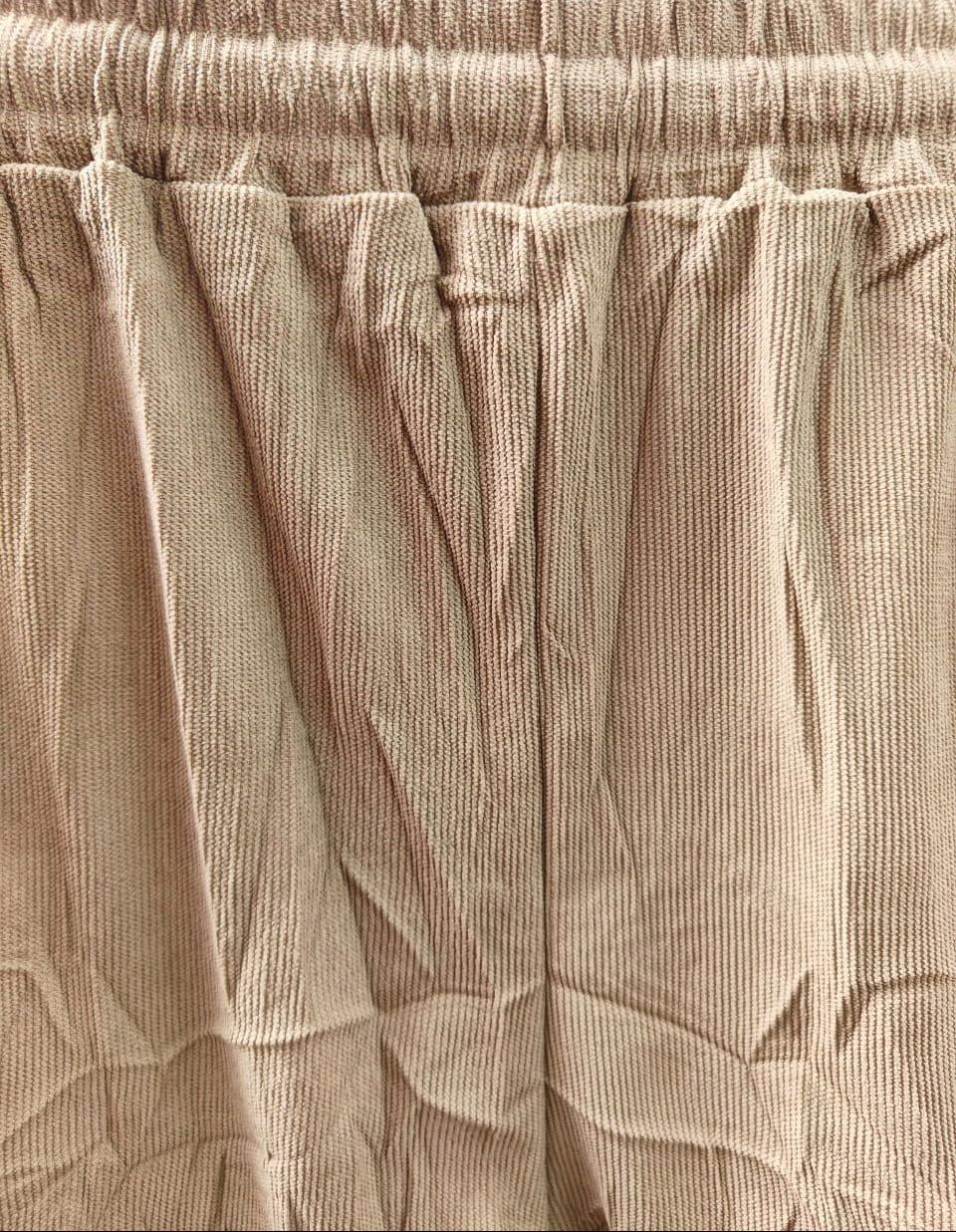 Women's Beige Corduroy Wide Leg Pants with Drawstring Waist