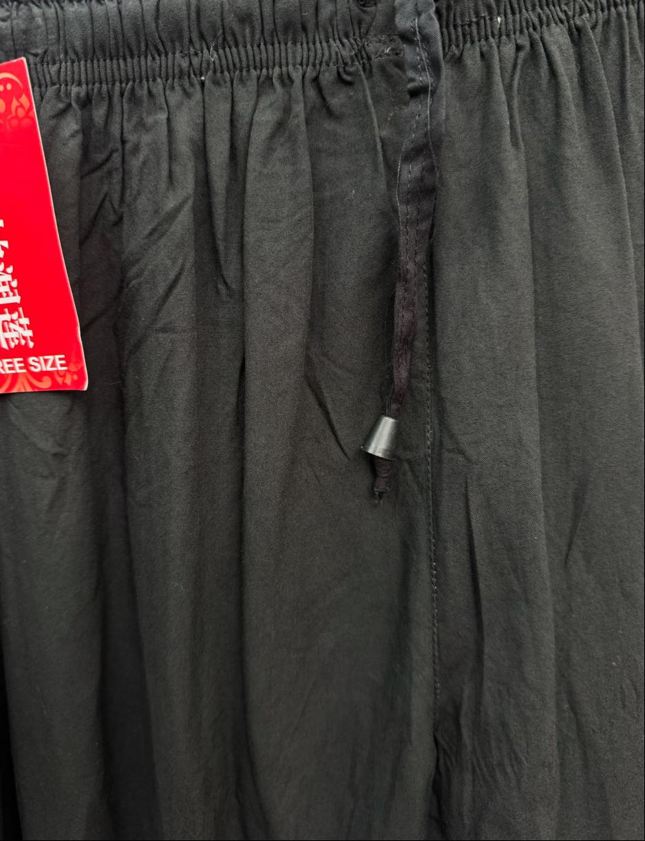 Black Palazzo Pants with Elastic Waist and Lace Hem
