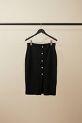 Women's Le Coq Sportif East London Black Ribbed Knit Button-Front Midi Skirt