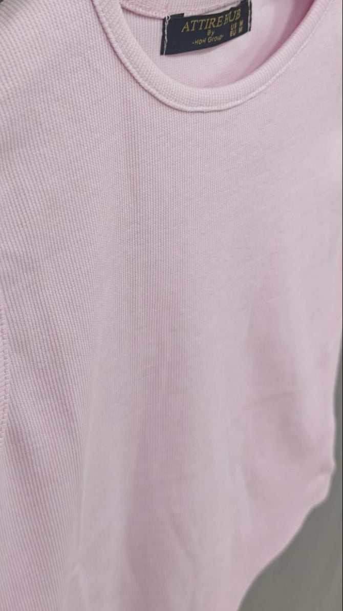 ATTIRRE HUB Women's Pink Ribbed Sleeveless Bodycon Bodysuit