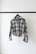 MNG BASICS Women's Black and White Plaid Cropped Long Sleeve Shirt