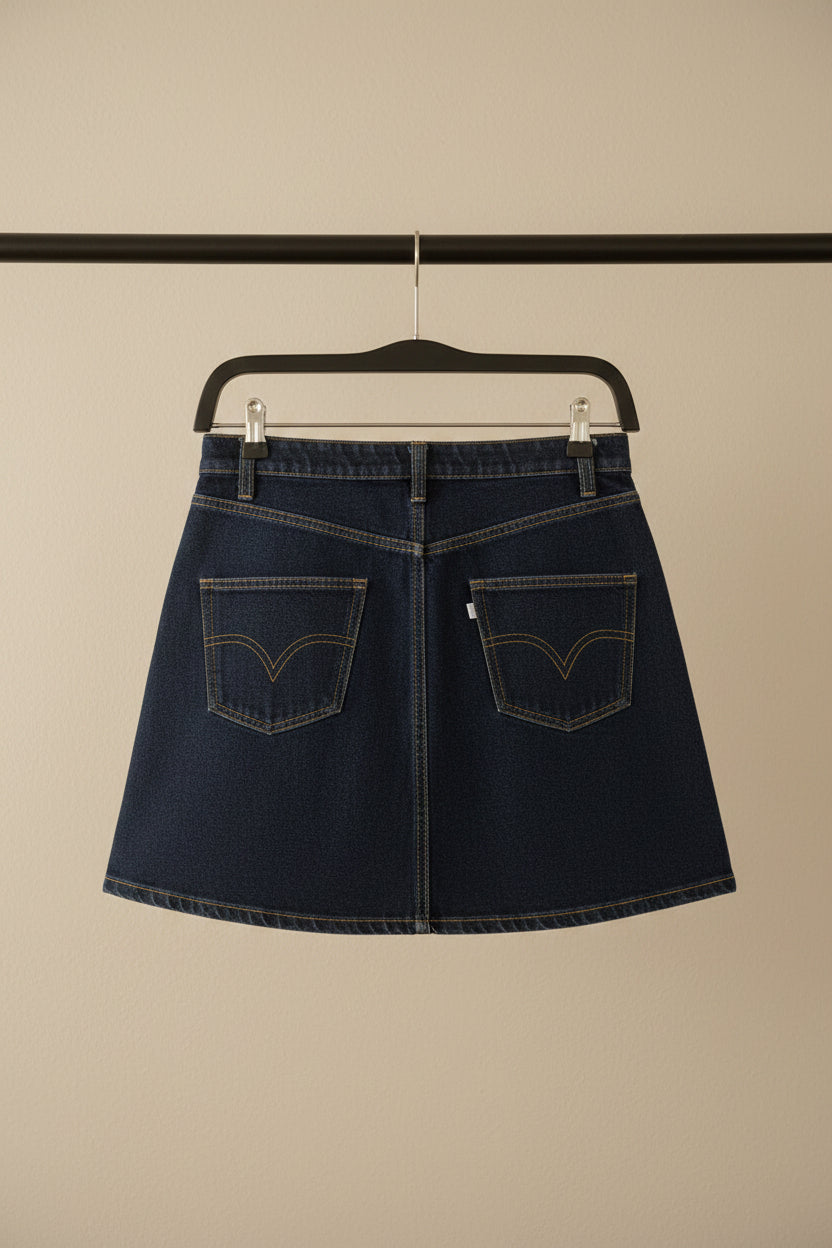 Lefties Women's Navy Blue Denim A-Line Mini Skirt