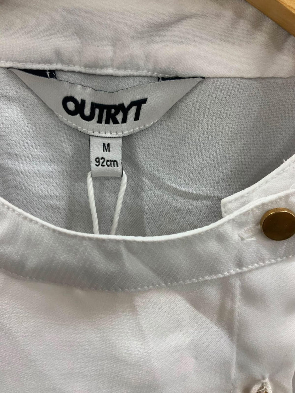 OUTRYT Women's White Long Sleeve Collared Blouse with Gold Buttons