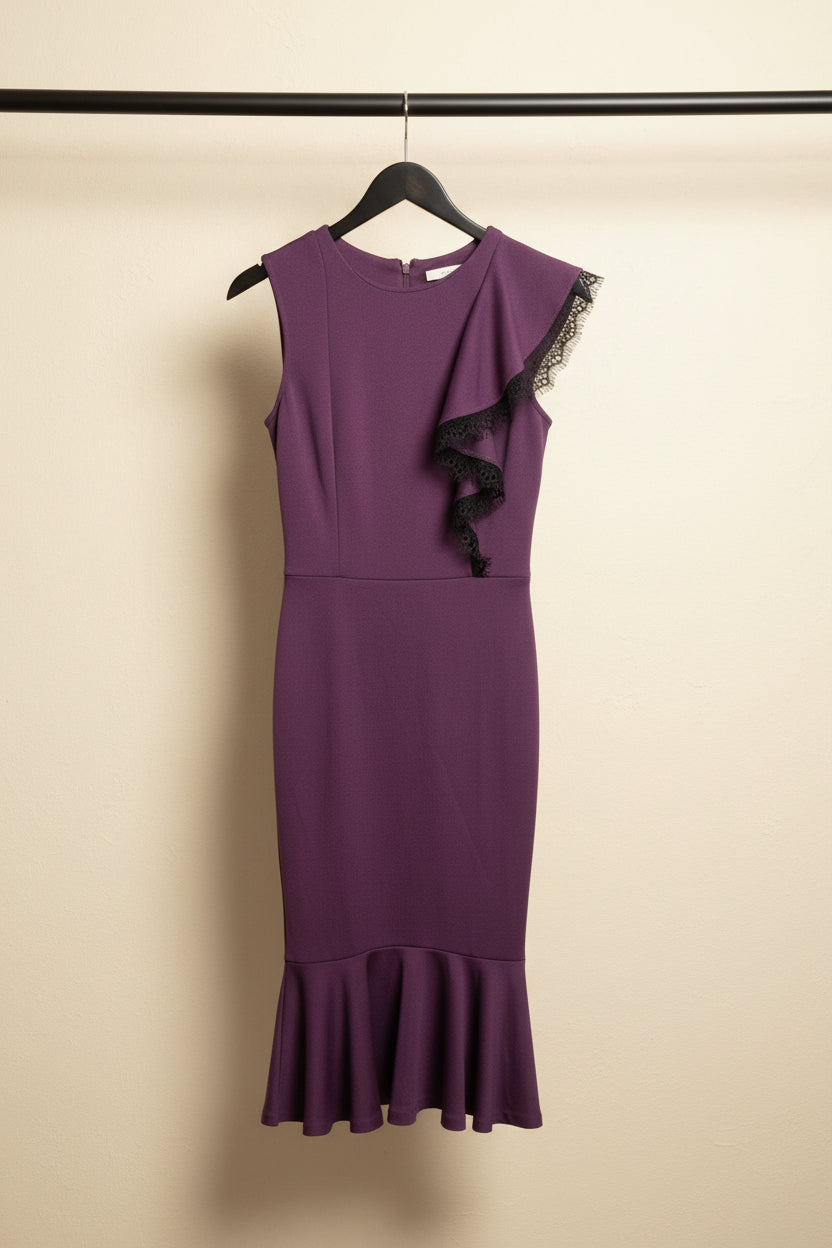 KAJO Women's Purple Ruffled Lace Trim Bodycon Dress