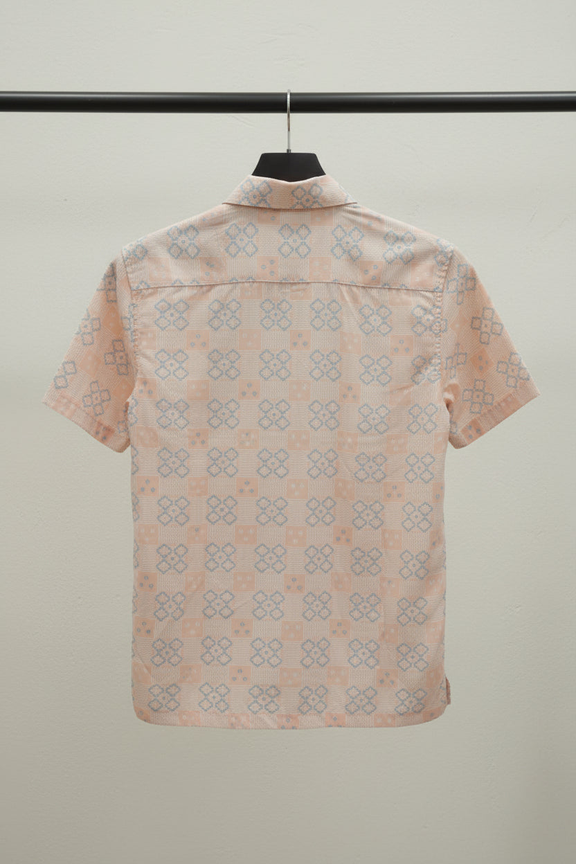 Bulan Bintang Men's Peach Relaxed Fit Short Sleeve Shirt with Geometric Print