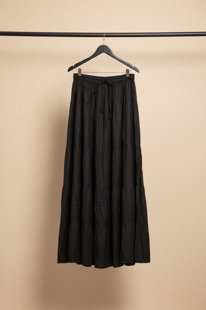 Women's Black Tiered Maxi Skirt