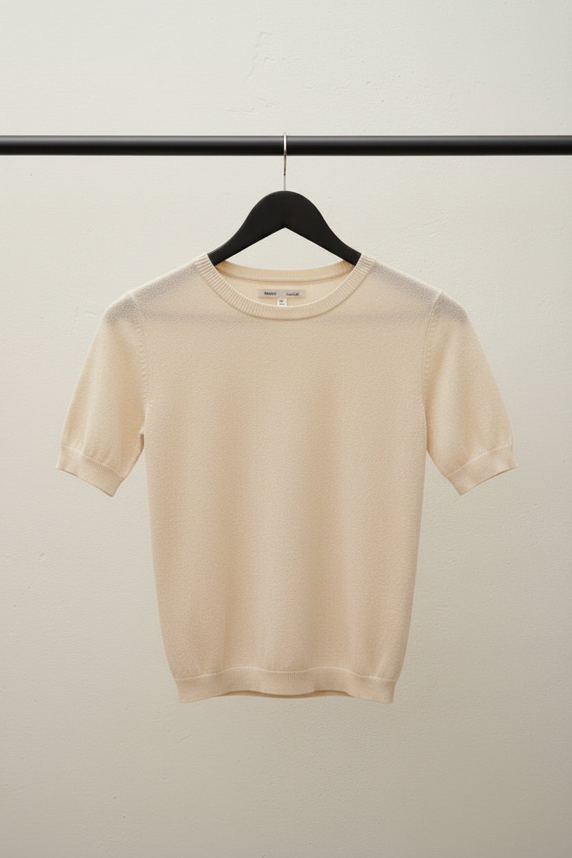 Sinsay Women's Beige Short Sleeve Knit Top with Shoulder Buttons