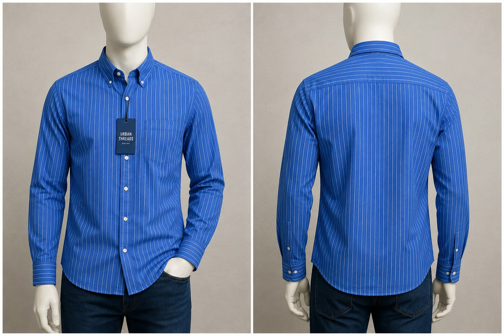 Men's Blue Striped Button-Down Casual Shirt by Urban Threads