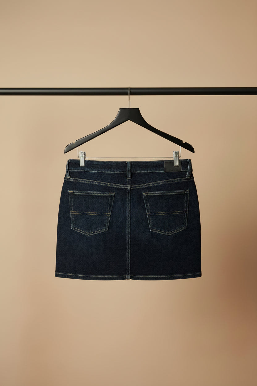 JDWILLIAMS Navy Blue Denim Mini Skirt with Gold Stitching