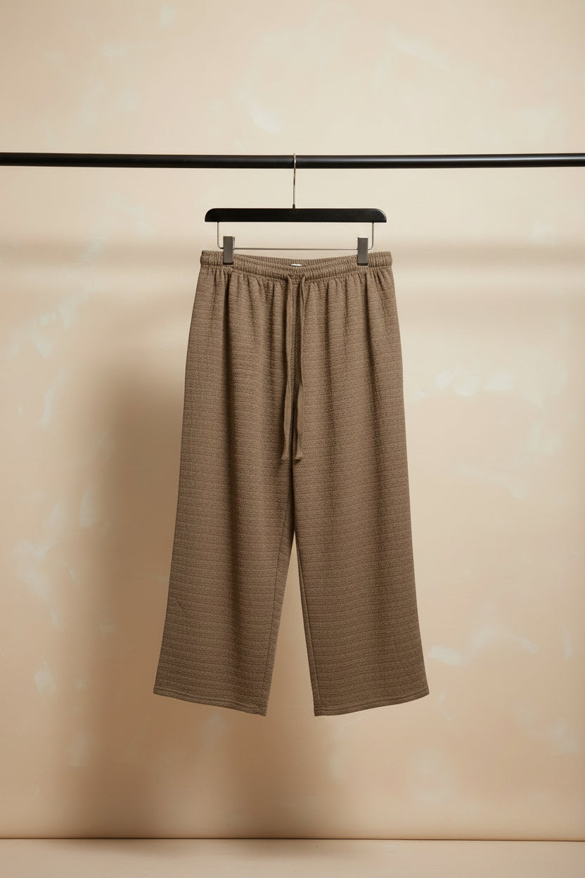 Women's Khaki Textured Elastic Waist Relaxed Fit Pants