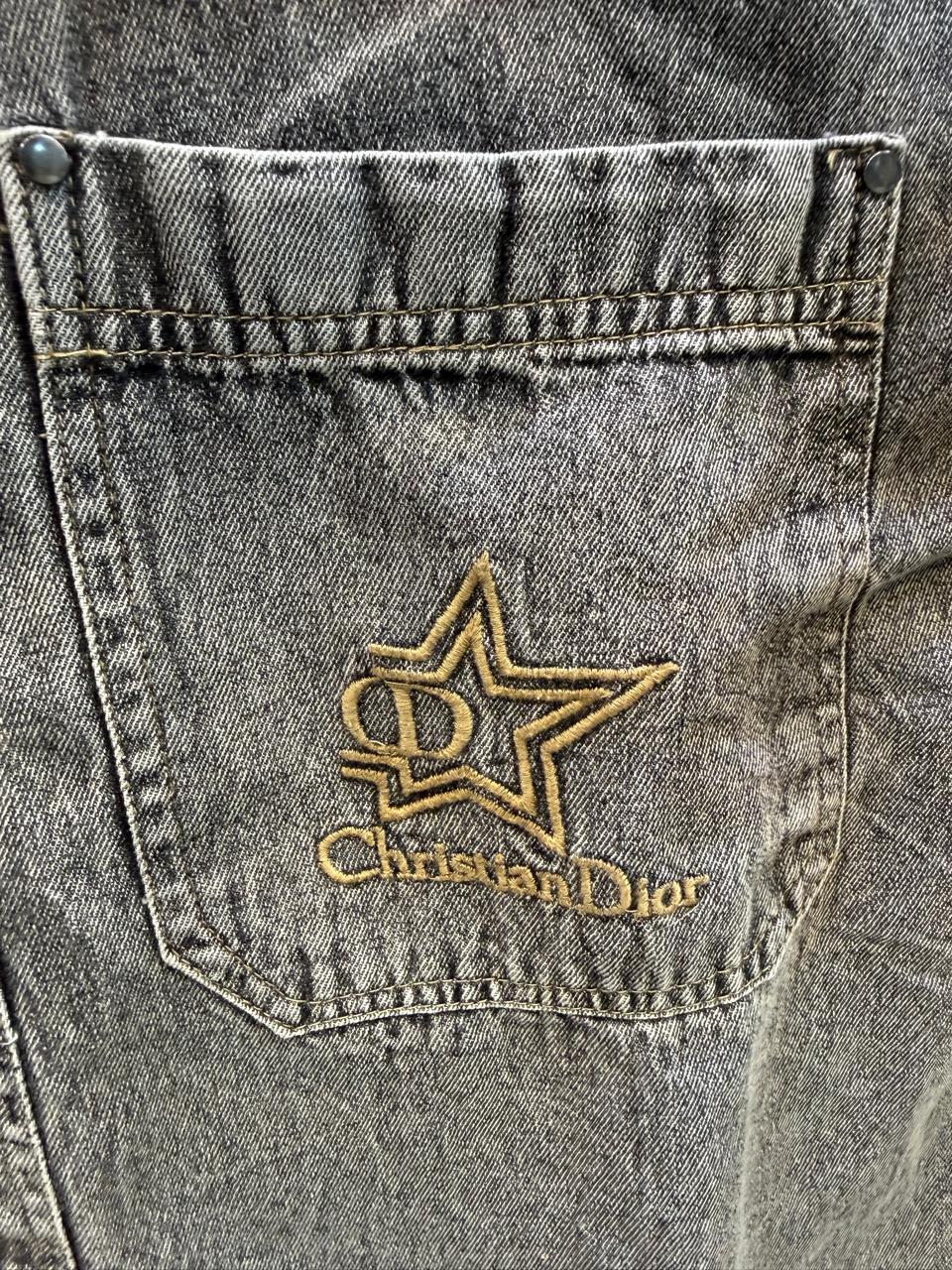 Men's I DOZ PLUS Grey Washed Denim Short Sleeve Shirt with Christian Dior Embroidery