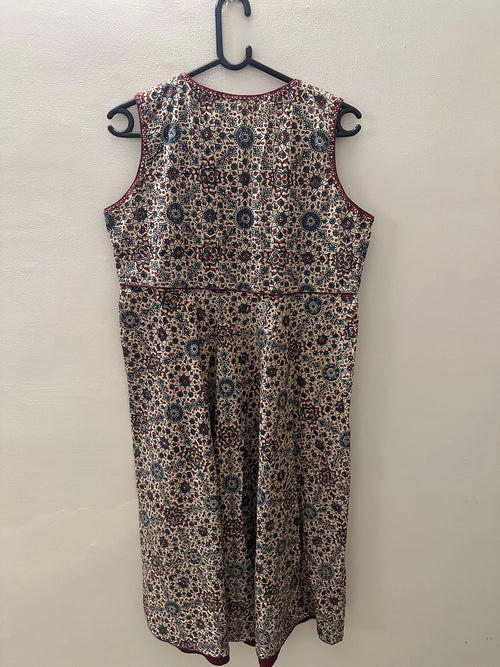 Fabindia Cotton Multicolor Printed Sleeveless Midi Dress