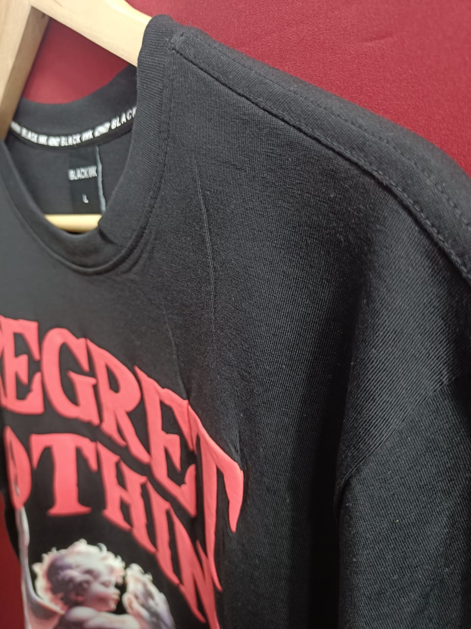 BLACK INK Men's Black Regret Nothing Cherub Graphic T-Shirt